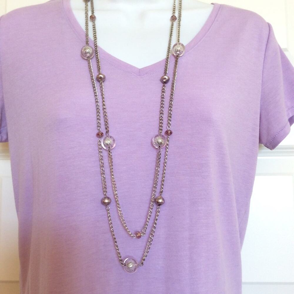 Double Strand Beaded Silver Necklace